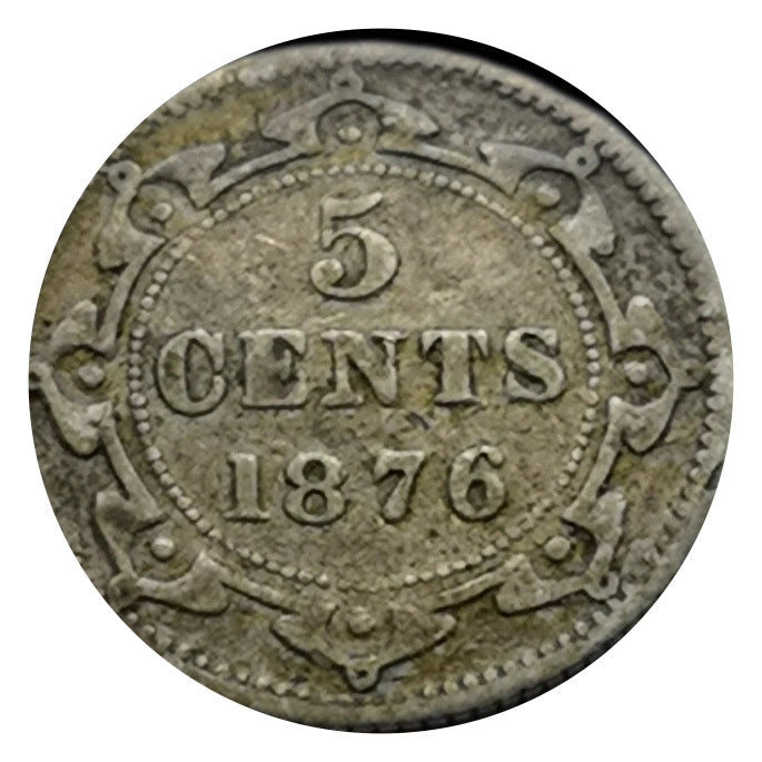 1876 H  Newfoundland 5 Cents Silver Coin Rare VG