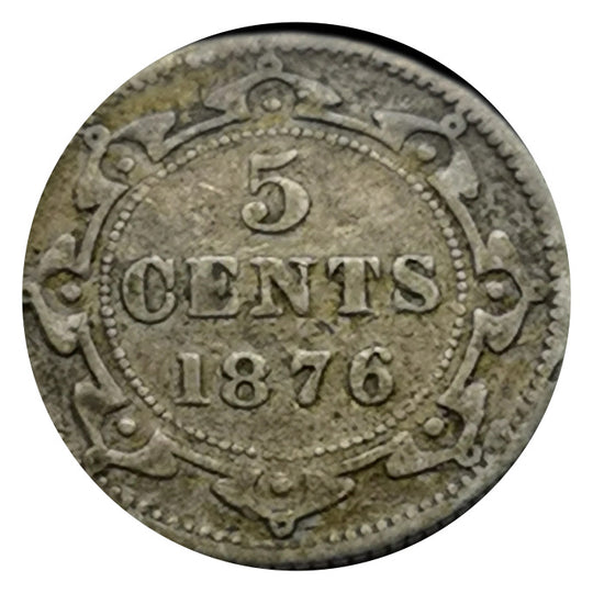 1876 H  Newfoundland 5 Cents Silver Coin Rare VG