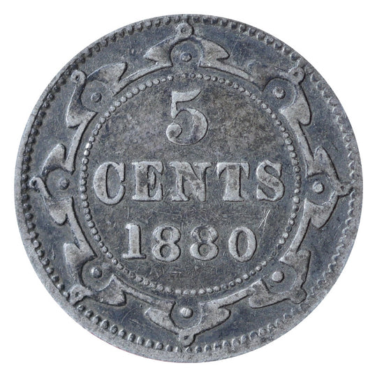 1880 Newfoundland 5 Cents Silver Coin Rare VG