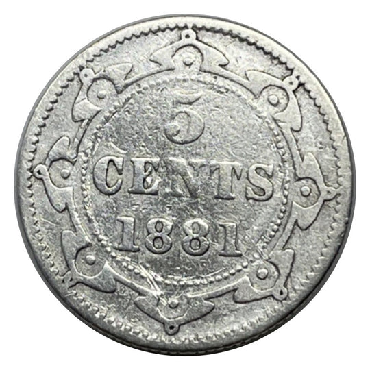 1881 Newfoundland 5 Cents Silver Coin Rare VG