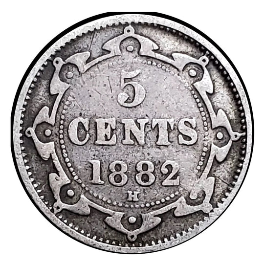 1882 H  Newfoundland 5 Cents Silver Coin Rare VG