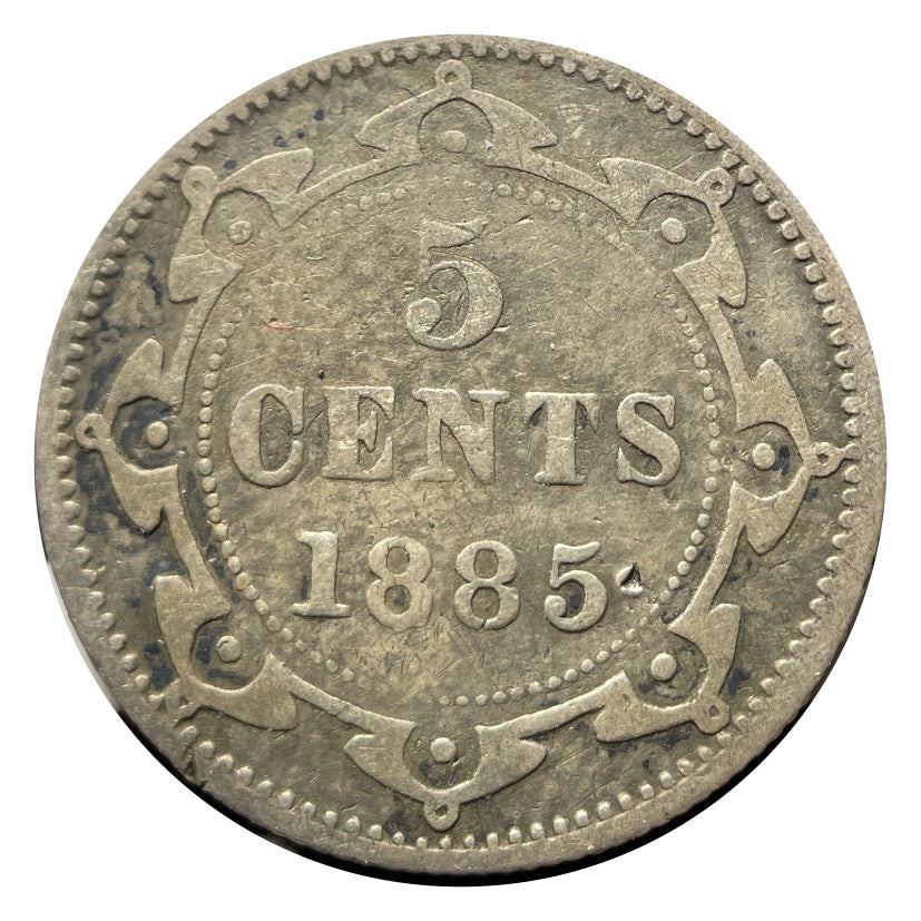 1885 Newfoundland 5 Cents Silver Coin Rare VG