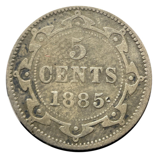1885 Newfoundland 5 Cents Silver Coin Rare VG