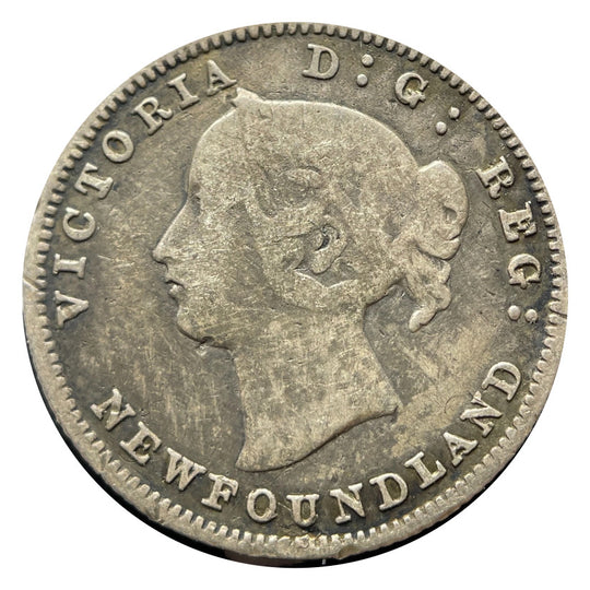 1885 Newfoundland 5 Cents Silver Coin Rare VG