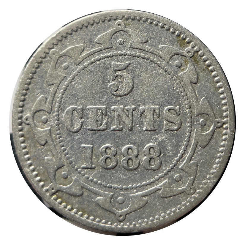 1888 Newfoundland 5 Cents Silver Coin Rare VG
