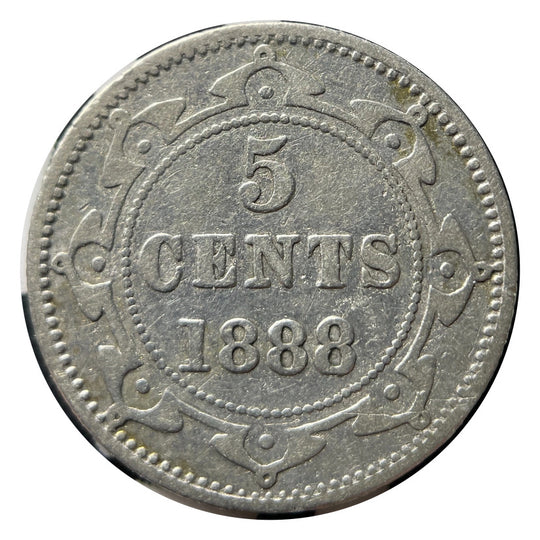 1888 Newfoundland 5 Cents Silver Coin Rare VG