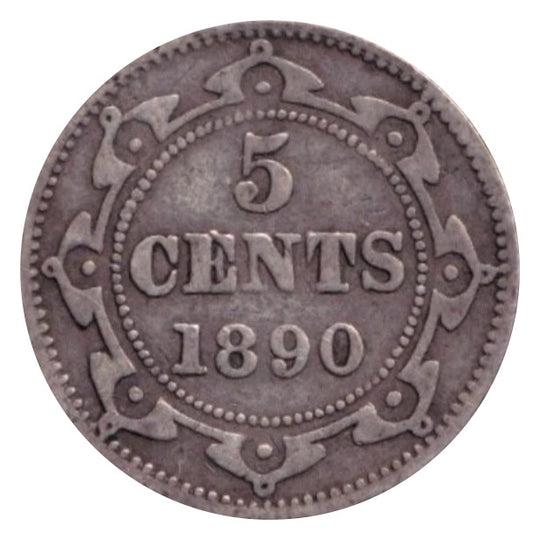 1890 Newfoundland 5 Cents Silver Coin Rare VG