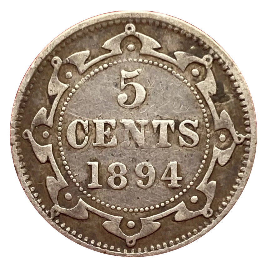 1894 Newfoundland 5 Cents Silver Coin Rare VG