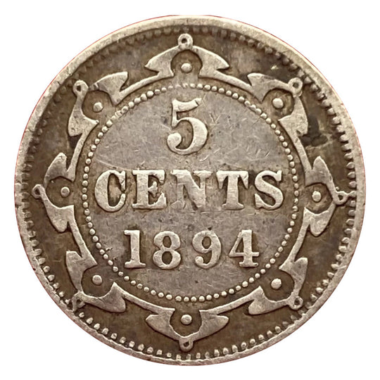 1894 Newfoundland 5 Cents Silver Coin Rare VG