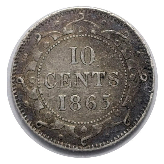 1865 Newfoundland Silver 10 Cents Coin VG
