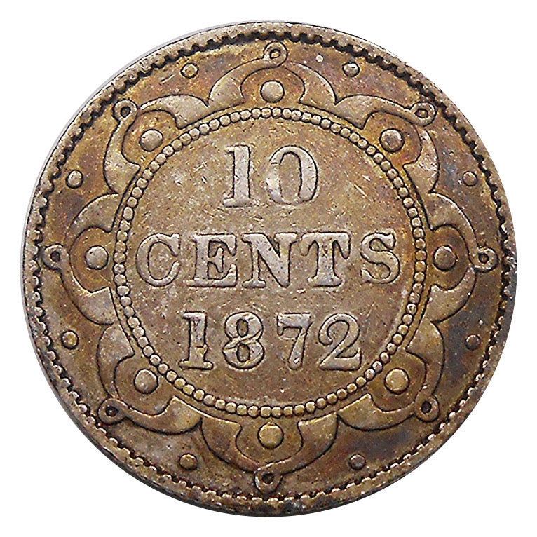 1872 H Newfoundland Silver 10 Cents Coin VG