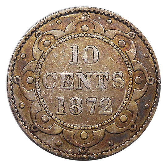 1872 H Newfoundland Silver 10 Cents Coin VG
