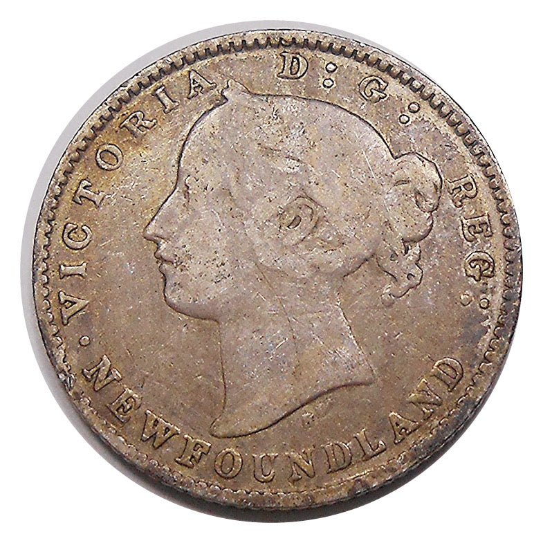 1872 H Newfoundland Silver 10 Cents Coin VG