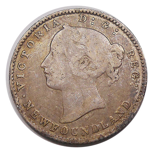 1872 H Newfoundland Silver 10 Cents Coin VG