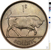 1959 Ireland Eire 1 Shilling KM#14a. One Dollar coin. Harp. Bull. H VF Condition