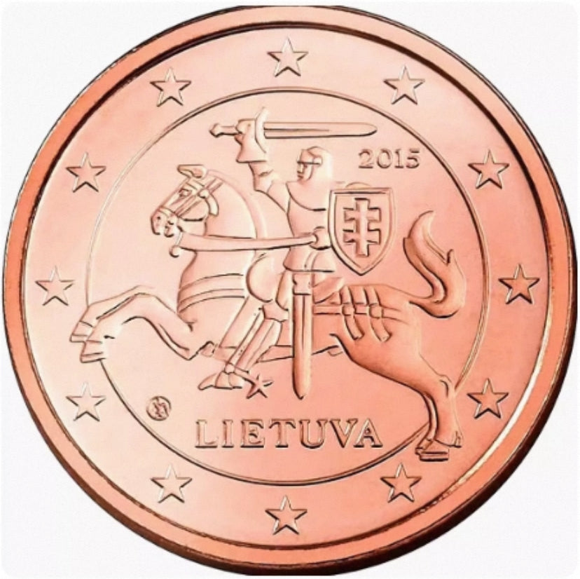 2015 Lithuania  1 Euro Cent~Knight On a Horse BU Coin