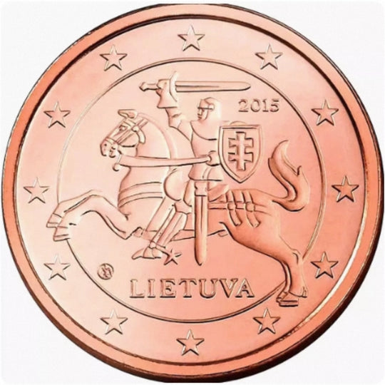 2015 Lithuania  1 Euro Cent~Knight On a Horse BU Coin