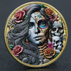 Lucky Coin Day of the Dead  Gift Coin Colored in Protective Plastic Capsule Silver plated
