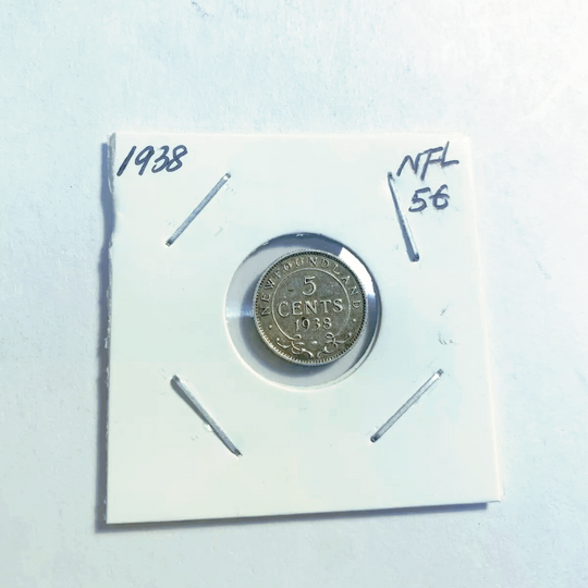 1938  Newfoundland 5 cent  silver coin VF