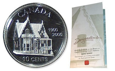 1900- 2000 Canada Proof 10 Cents Dime Desjardins House Silver Coin