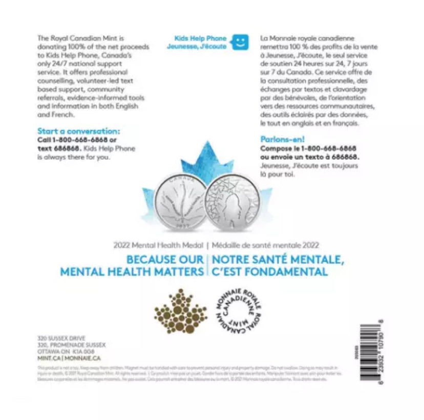 2022 Canada Pandemic Effect Mental Health Medal and Magnet Coin Mint Set. UNC
