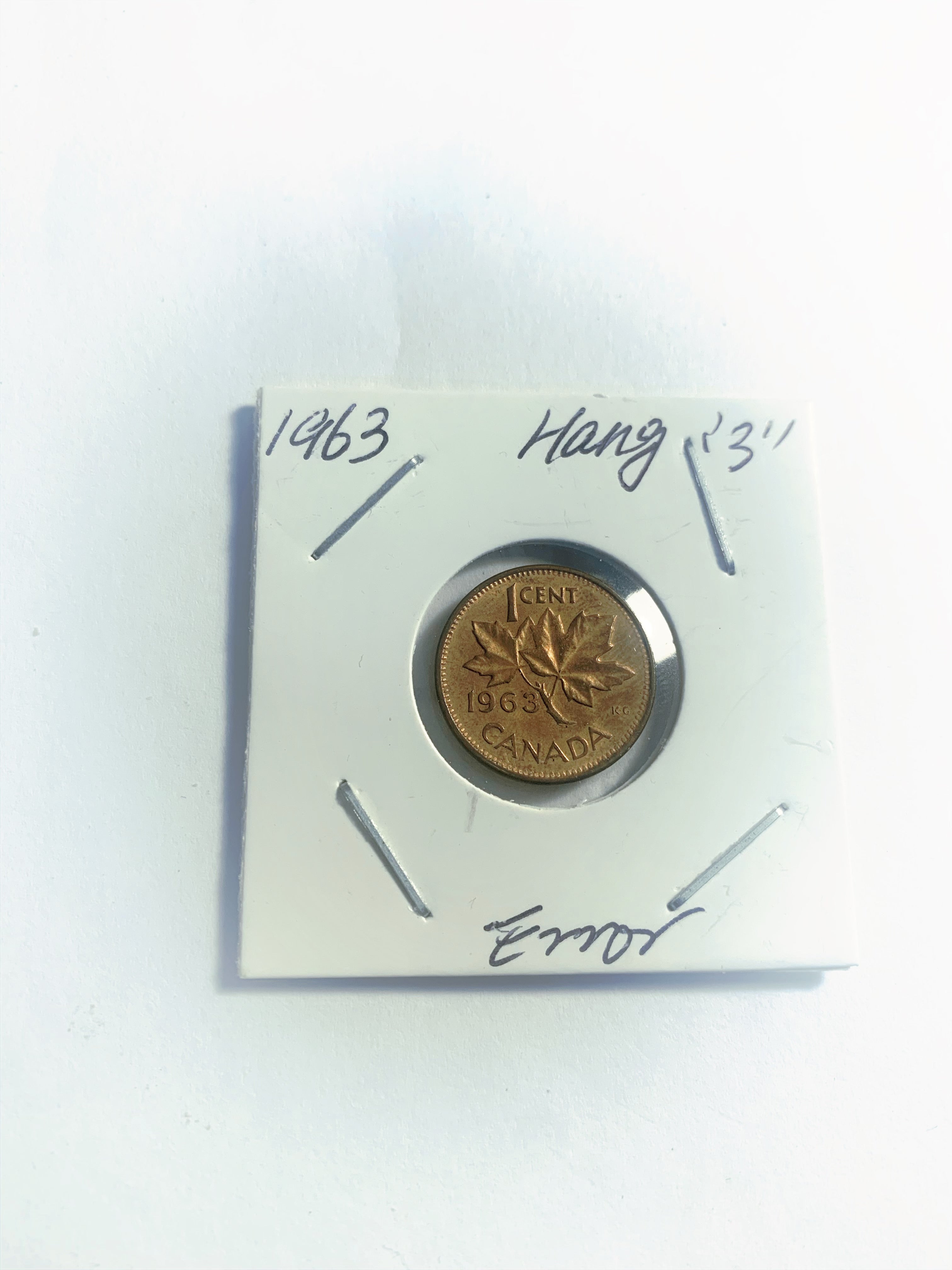 1963 Hanging 3 Uncirculated Canada One Cent  Penny