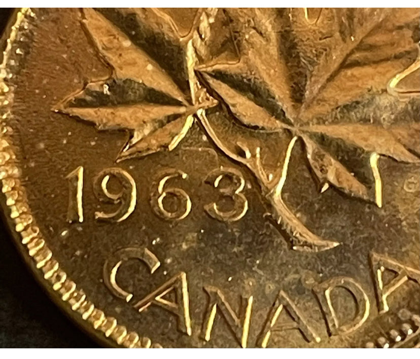 1963 Hanging 3 Uncirculated Canada One Cent  Penny