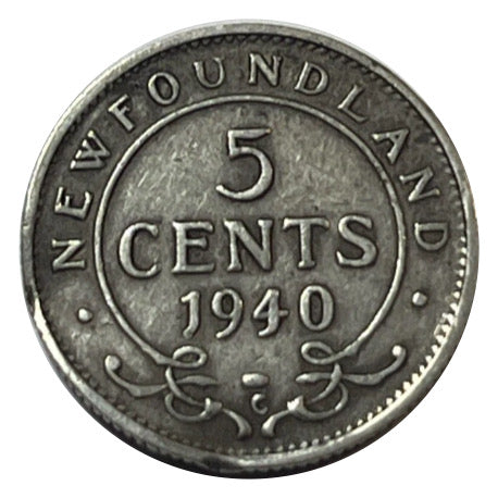1940 C Newfoundland 5 Cent  Silver Coin VF