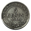 1940 C Newfoundland 5 Cent  Silver Coin VF