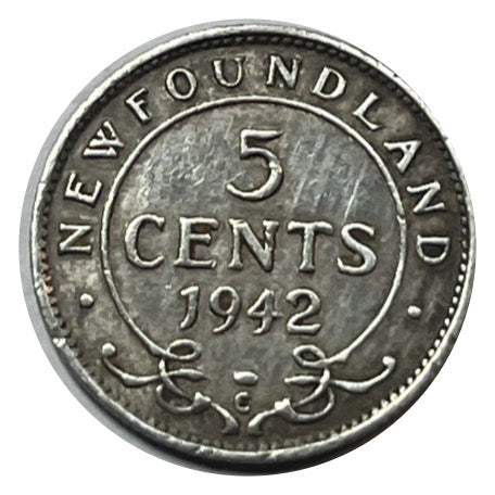 1942 C Newfoundland 5 Cent  Silver Coin VF