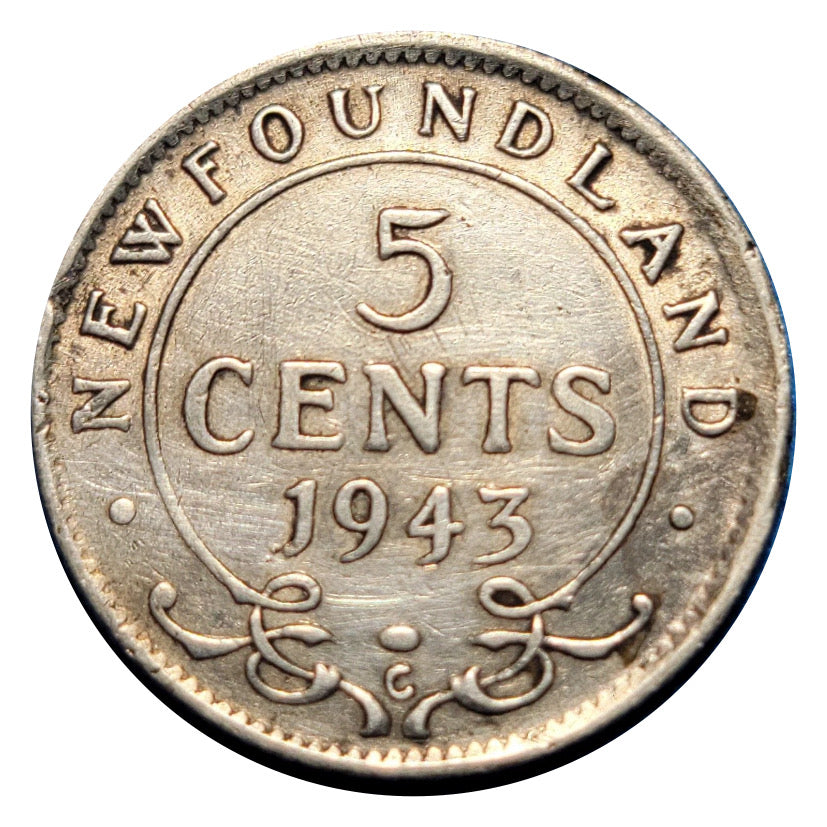 1943 C Newfoundland 5 Cent  Silver Coin VF