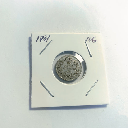 1931 Canadian 10 cent Dime King Edward VII Silver Coin XF