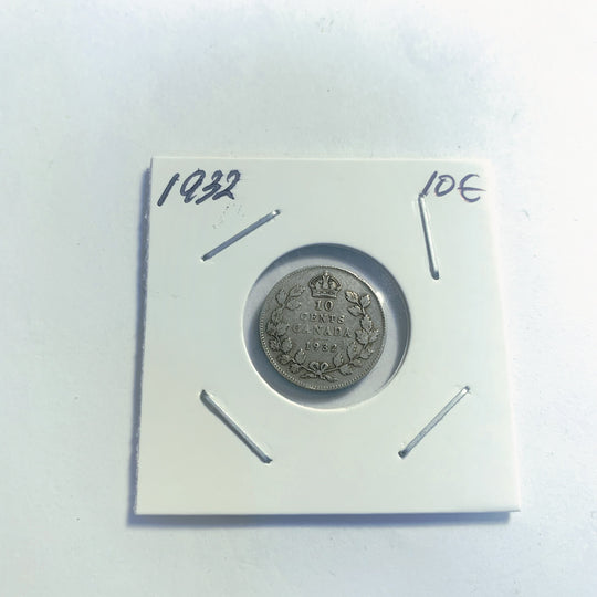 1932 Canadian 10 cent Dime King Edward VII Silver Coin XF