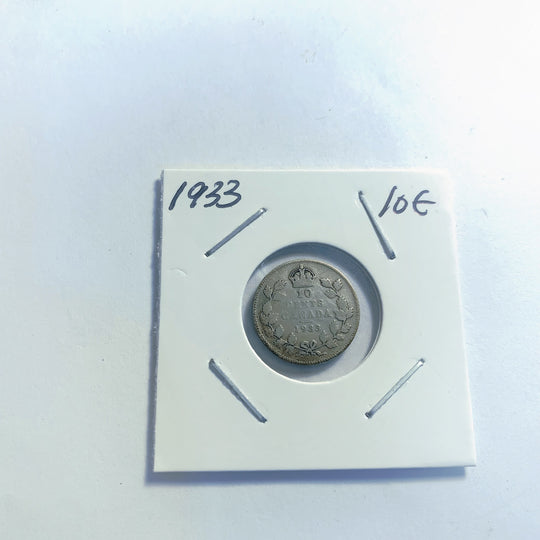 1933 Canadian 10 cent Dime King Edward VII Silver Coin XF