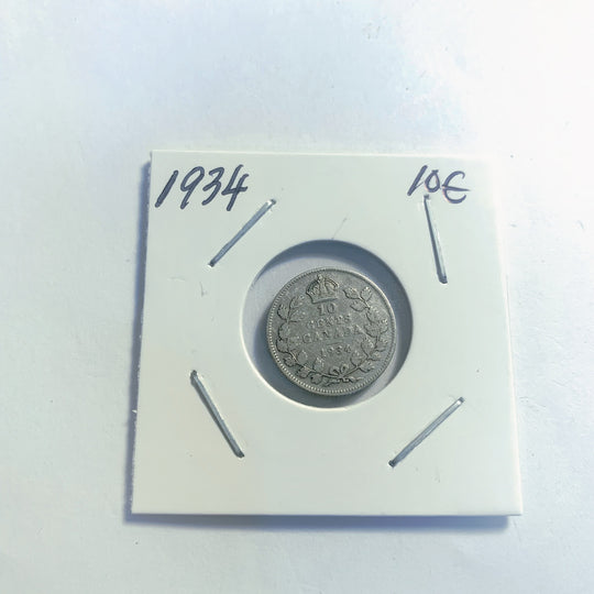 1934 Canadian 10 cent Dime King Edward VII Silver Coin XF