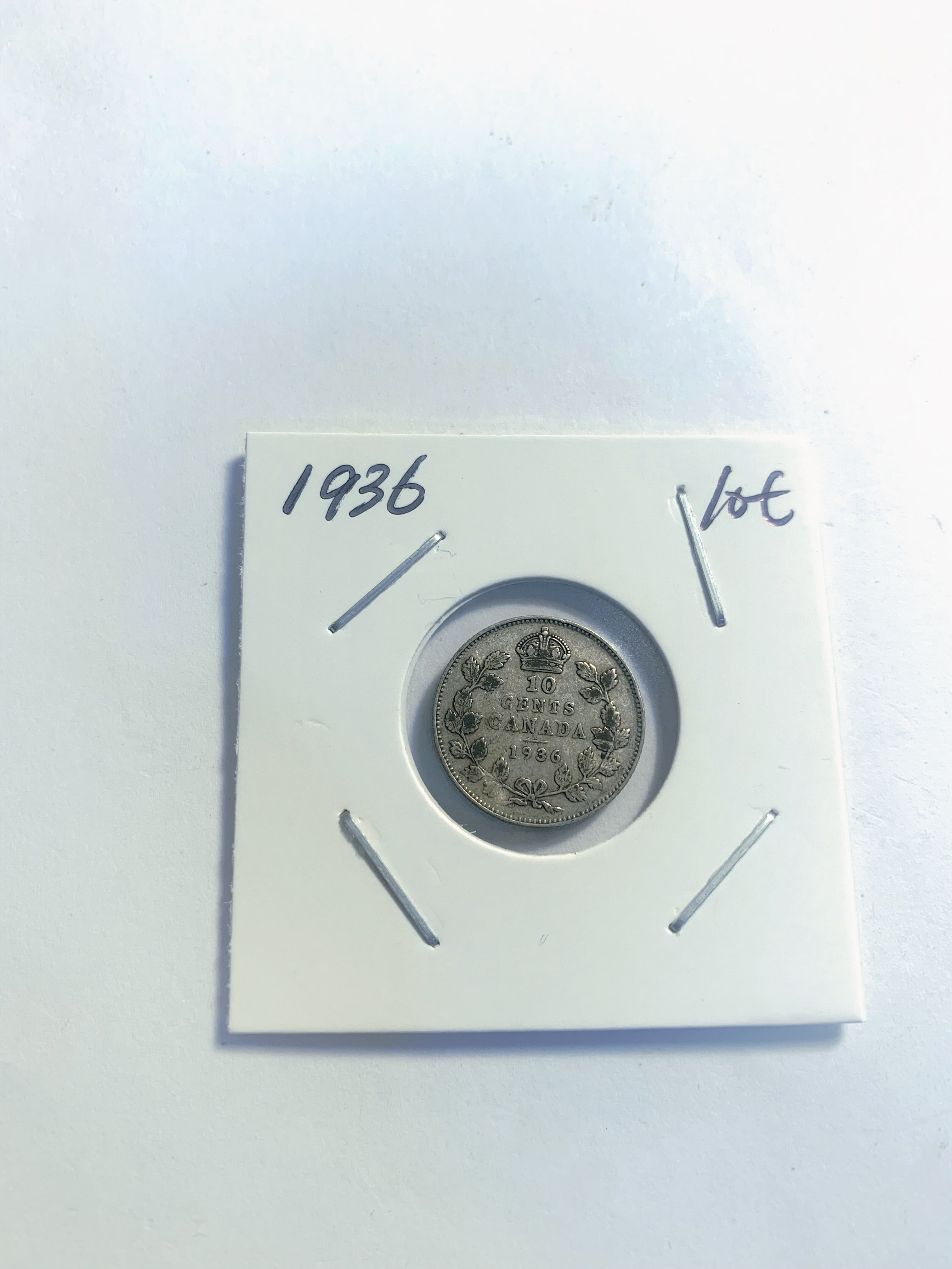 1936 Canadian 10 cent Dime King Edward VII Silver Coin VF