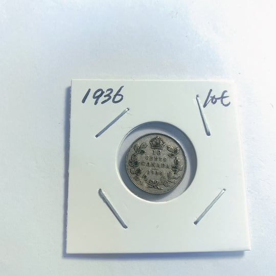 1936 Canadian 10 cent Dime King Edward VII Silver Coin VF