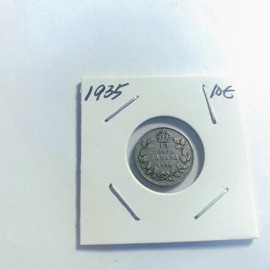 1935 Canadian 10 cent Dime King Edward VII Silver Coin VF