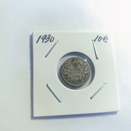 1930 Canadian 10 cent Dime King Edward VII Silver Coin XF