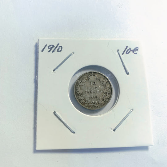 1910 Canadian 10 cent Dime King Edward VII Silver Coin VF