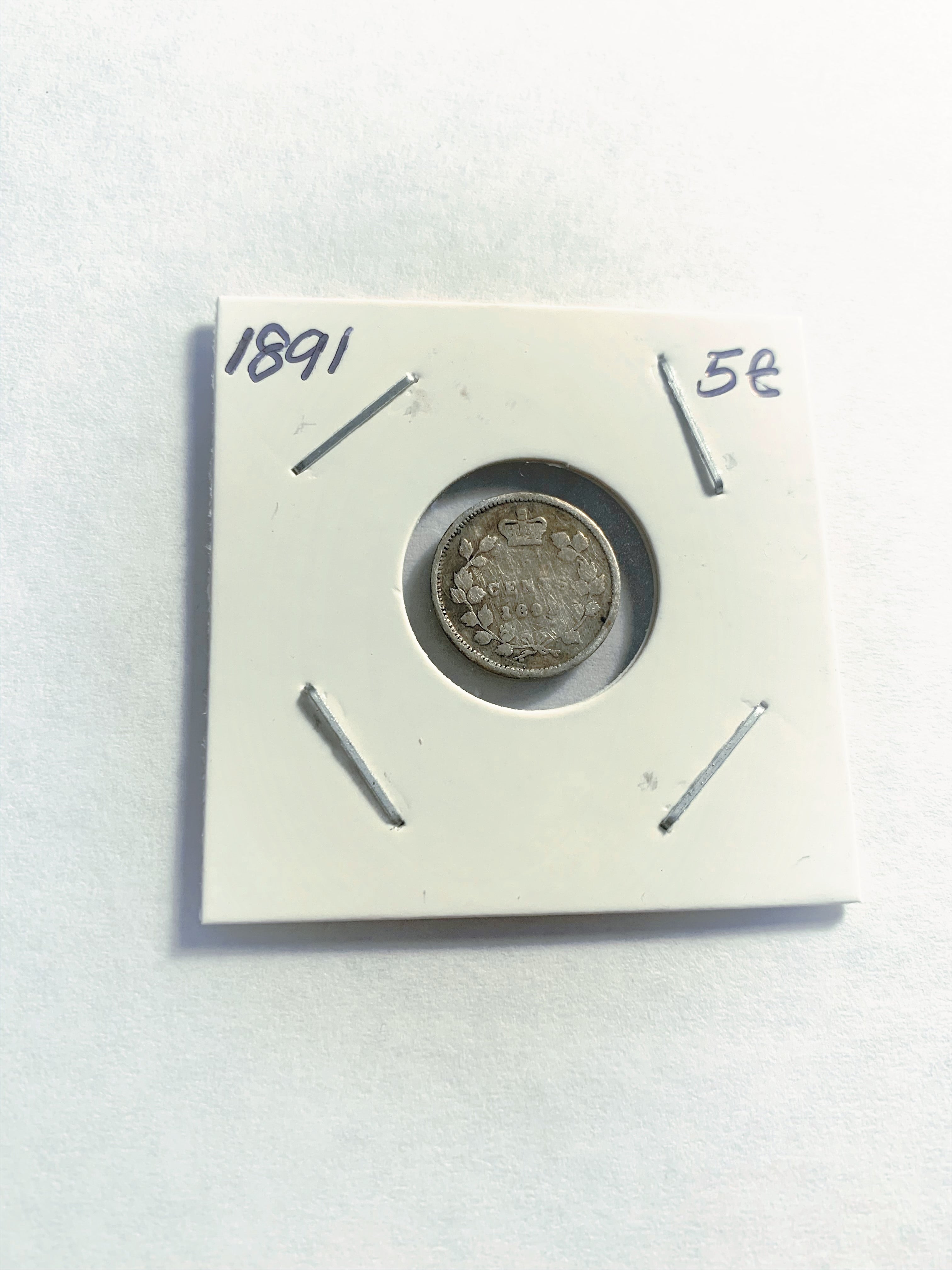 1891 Canada Five 5 Cents Small Silver Canadian Coin VG