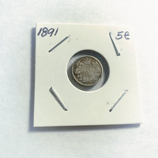 1891 Canada Five 5 Cents Small Silver Canadian Coin VG