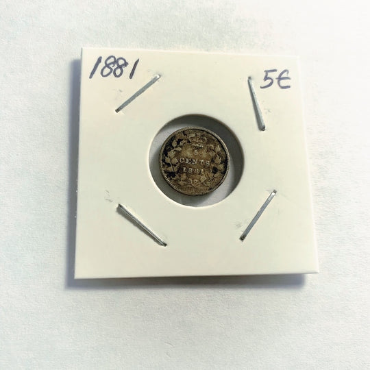 1881-H Canadian 5 Five Cents Silver coin VG