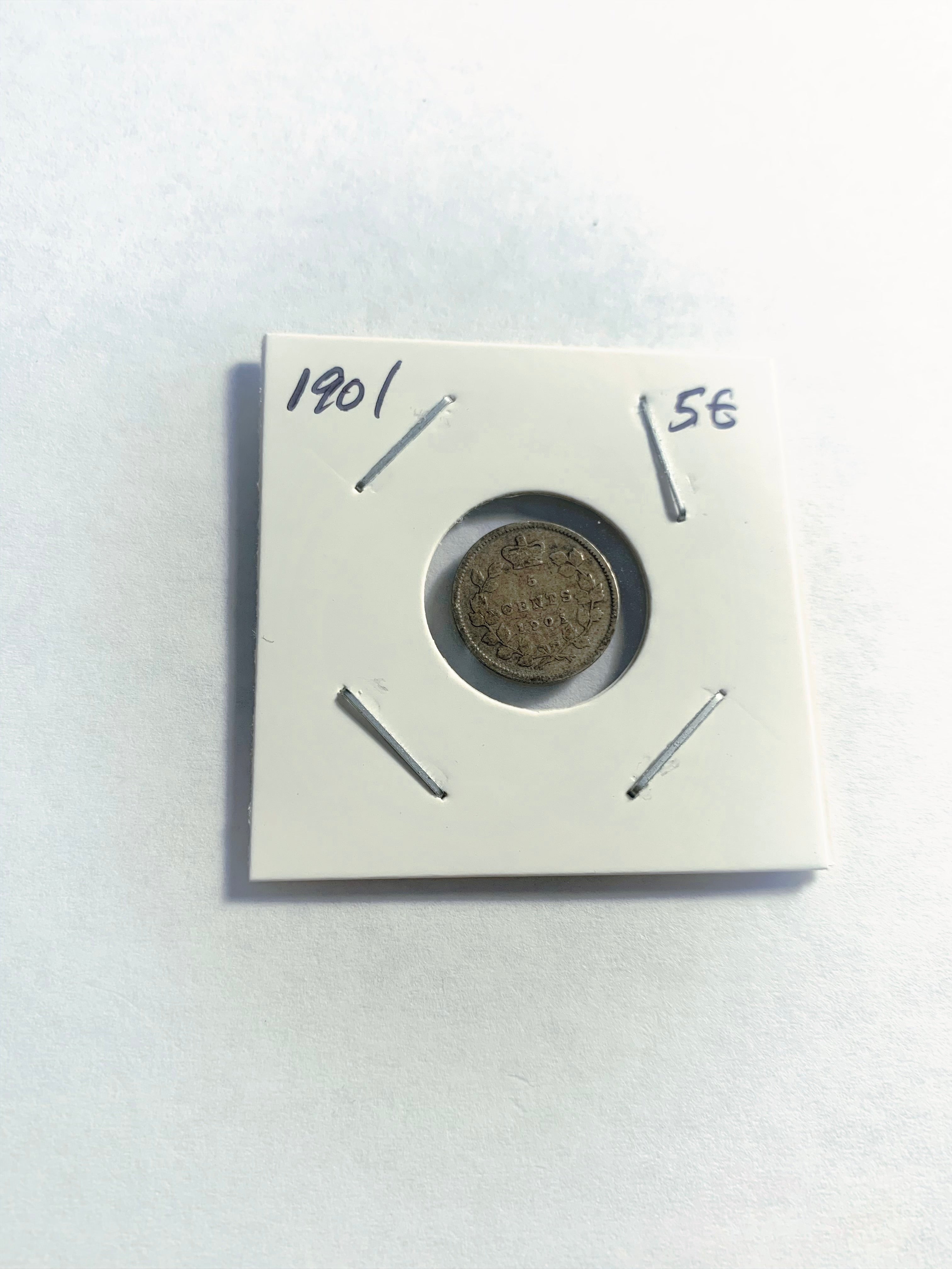 1901 Canada Five 5 Cents Small Silver  Canadian Coin