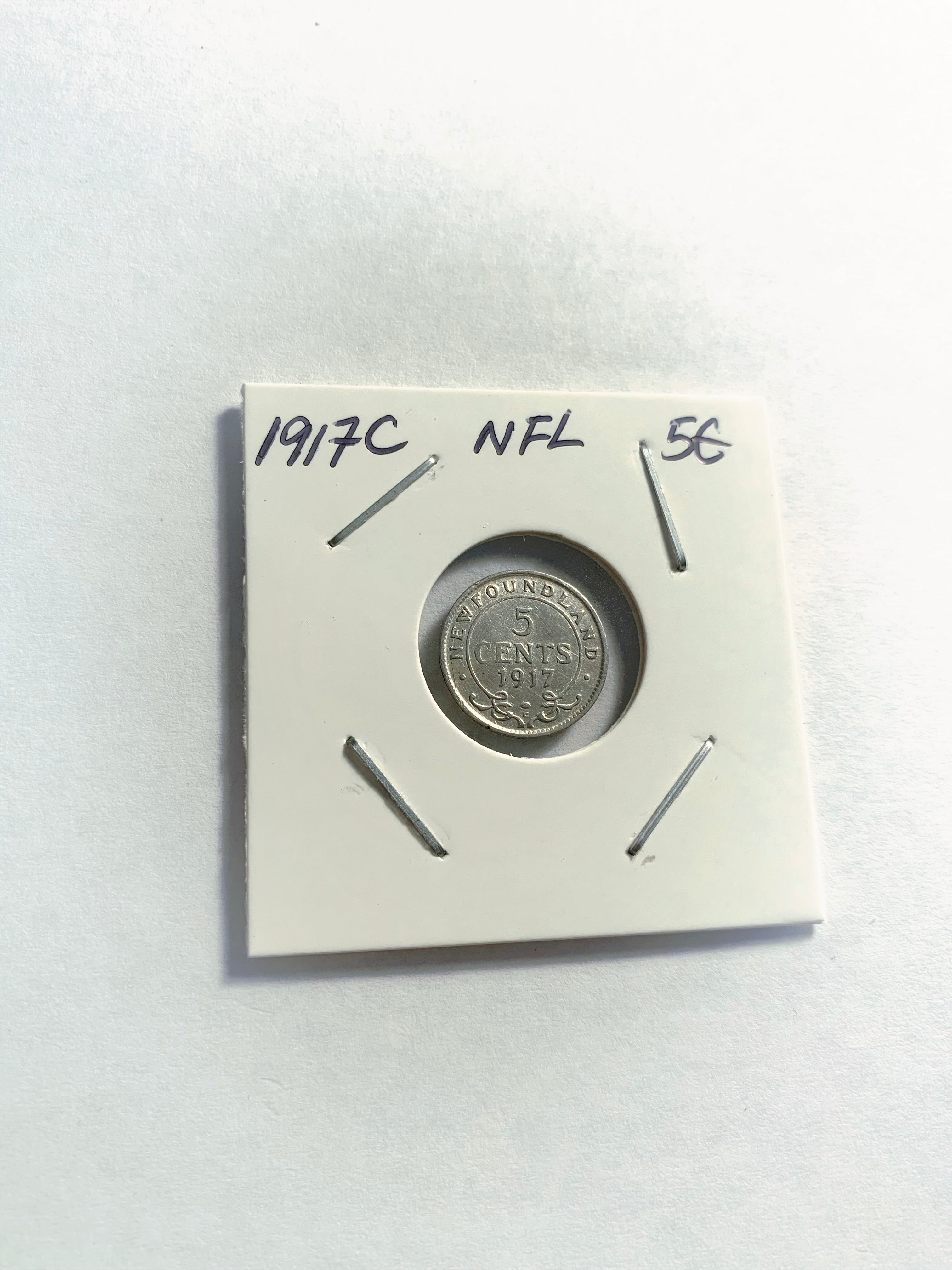 1917 C  Newfoundland 5 Cent  Silver Coin  VF