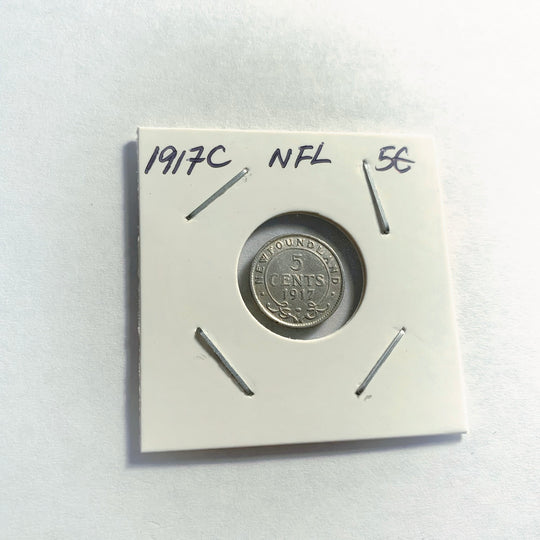 1917 C  Newfoundland 5 Cent  Silver Coin  VF