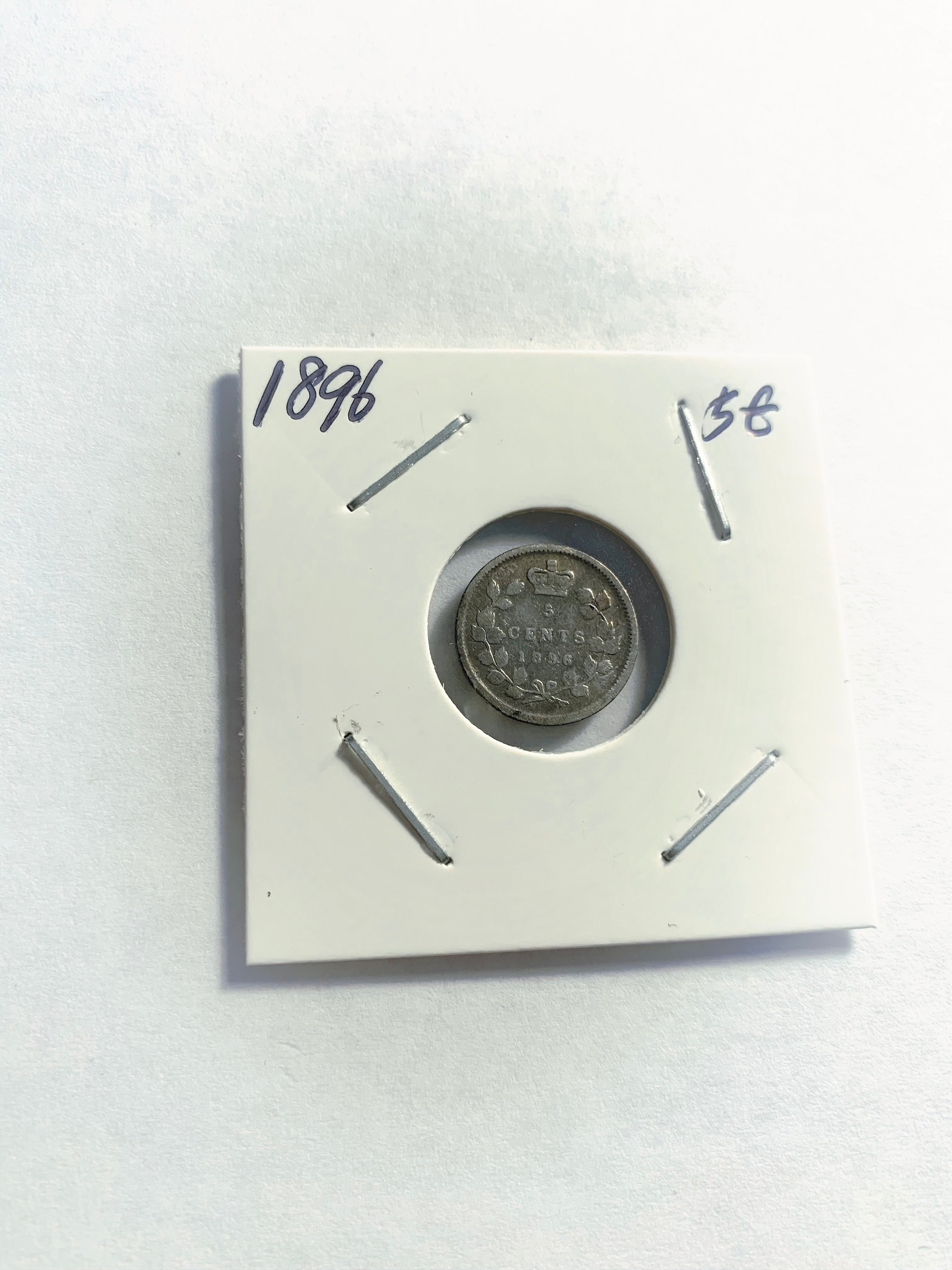 1896 Canada Five 5 Cents Small Silver Canadian Coin