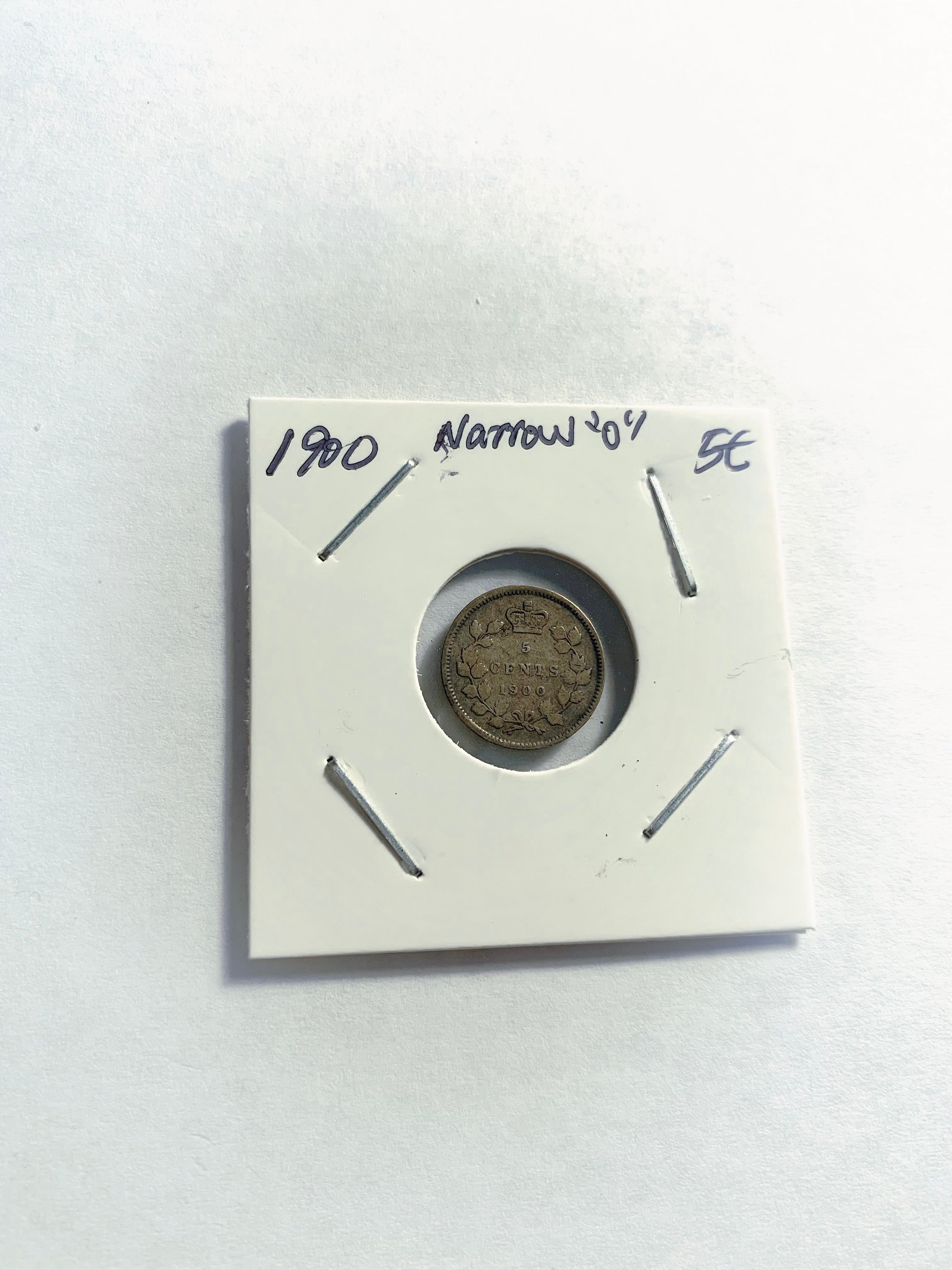 1900 Canada Five 5 Cents Small Silver Narrow 0 Circulated Silver Canadian Coin