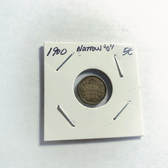 1900 Canada Five 5 Cents Small Silver Narrow 0 Circulated Silver Canadian Coin