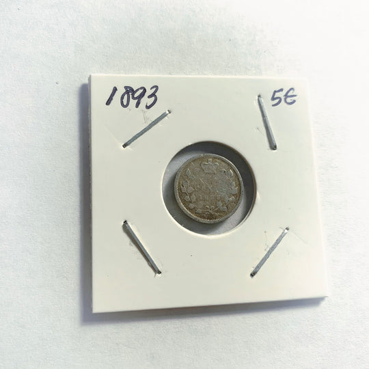1893 Canada Five 5 Cents Small Silver Canadian Coin